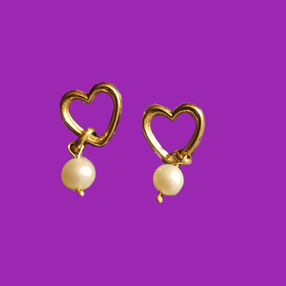 14k yellow gold genuine pearl drop stud earrings
